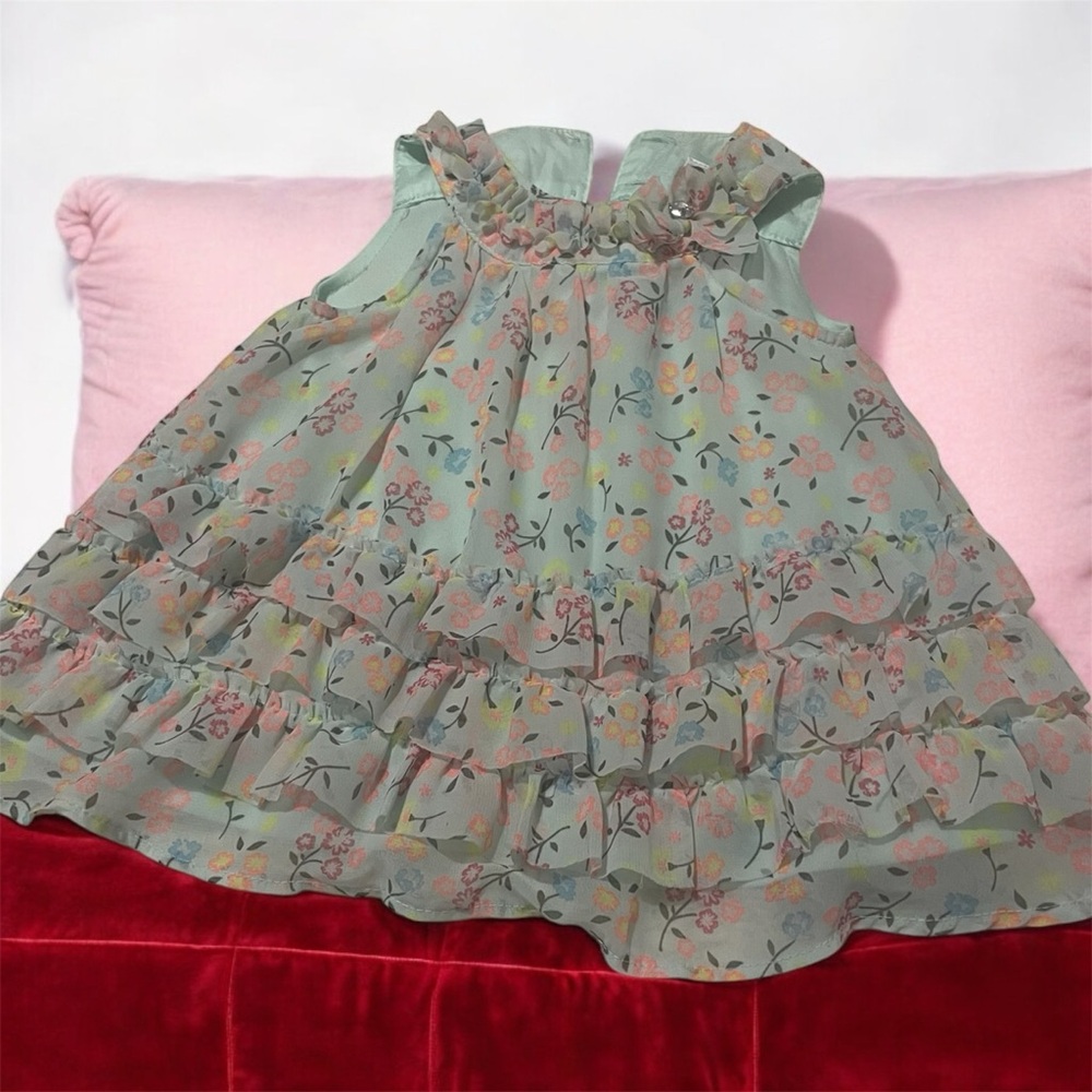 Floral Ruffle Dress in Green and Pink